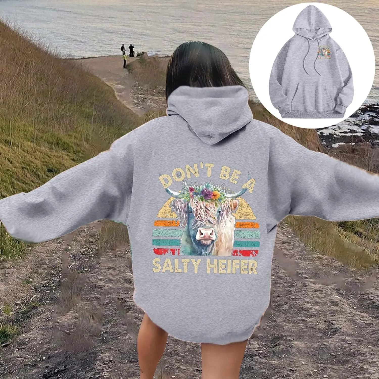 Don't Be A Salty Heifer Hoodies for Teen Girls Letter Print Sweatshirt Long Sleeve Preppy Pullover with Pocket