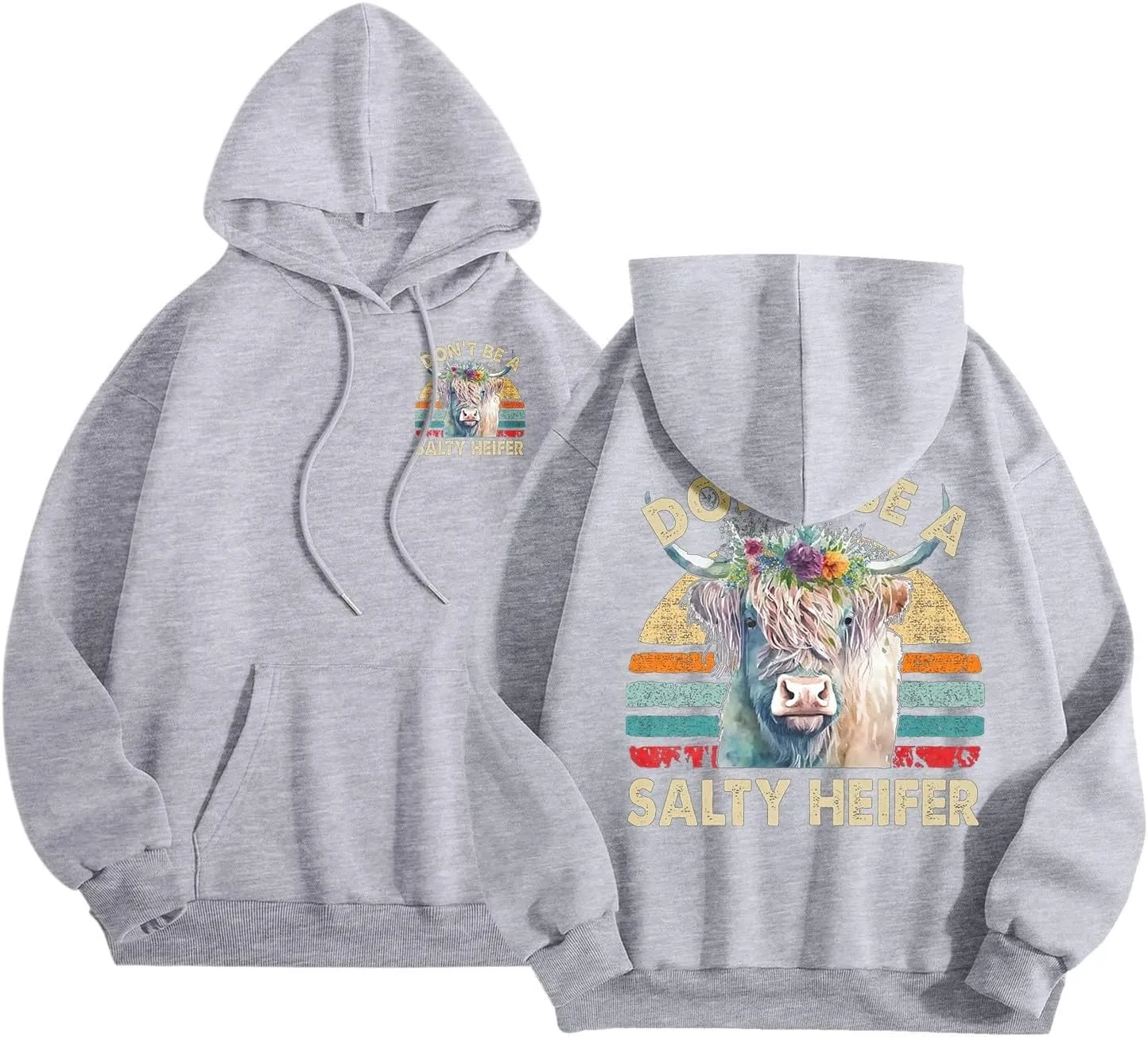 Don't Be A Salty Heifer Hoodies for Teen Girls Letter Print Sweatshirt Long Sleeve Preppy Pullover with Pocket