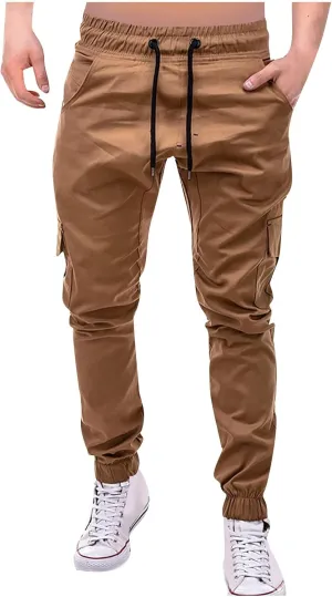 Dudubaby Mens Pants Casual Men's Overalls Drawstring Multi Pocket Casual Pants Hiking Pants Cotton Twill Pants