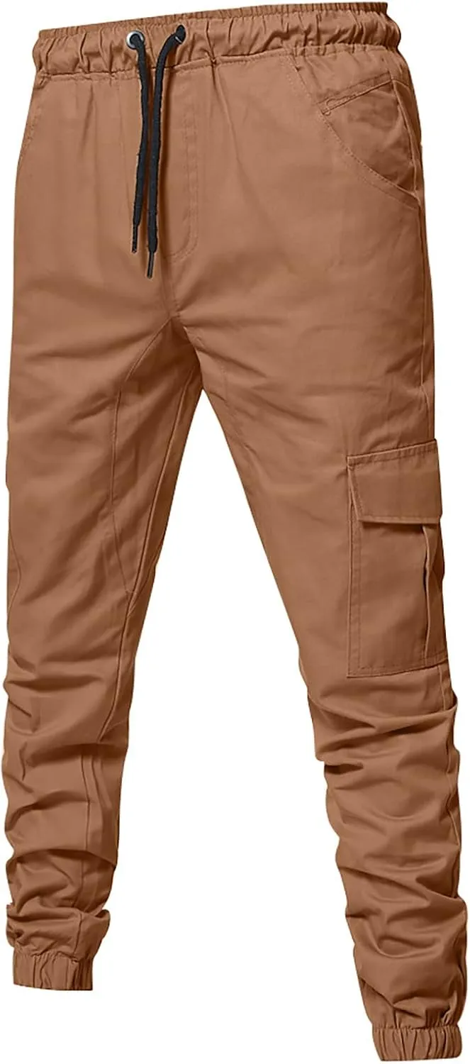 Dudubaby Mens Pants Casual Men's Overalls Drawstring Multi Pocket Casual Pants Hiking Pants Cotton Twill Pants