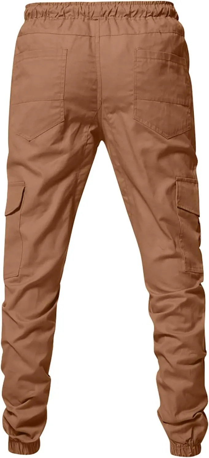 Dudubaby Mens Pants Casual Men's Overalls Drawstring Multi Pocket Casual Pants Hiking Pants Cotton Twill Pants
