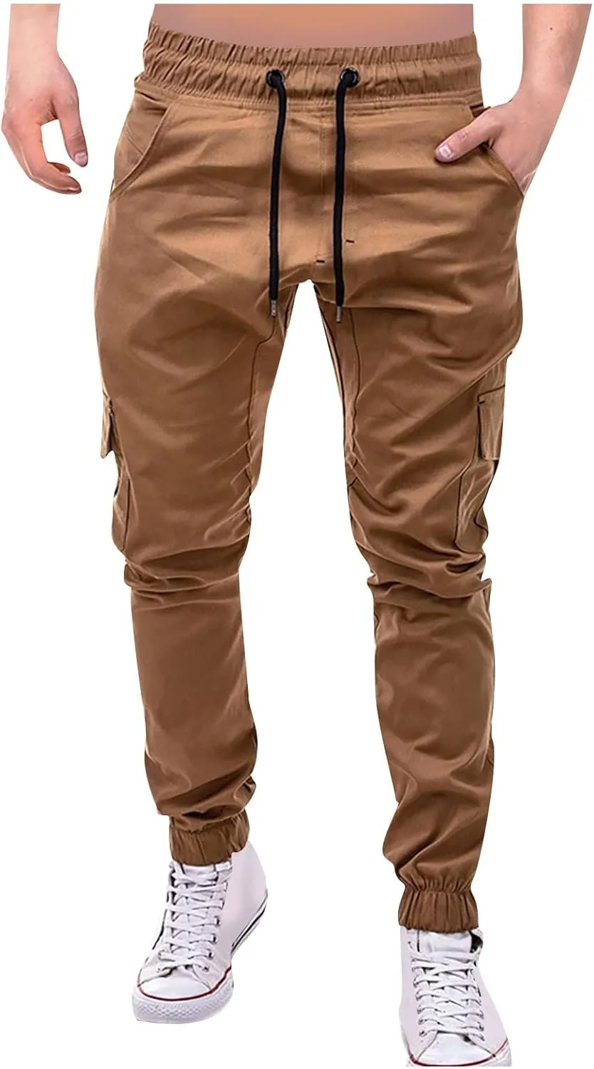 Dudubaby Mens Pants Casual Men's Overalls Drawstring Multi Pocket Casual Pants Hiking Pants Cotton Twill Pants
