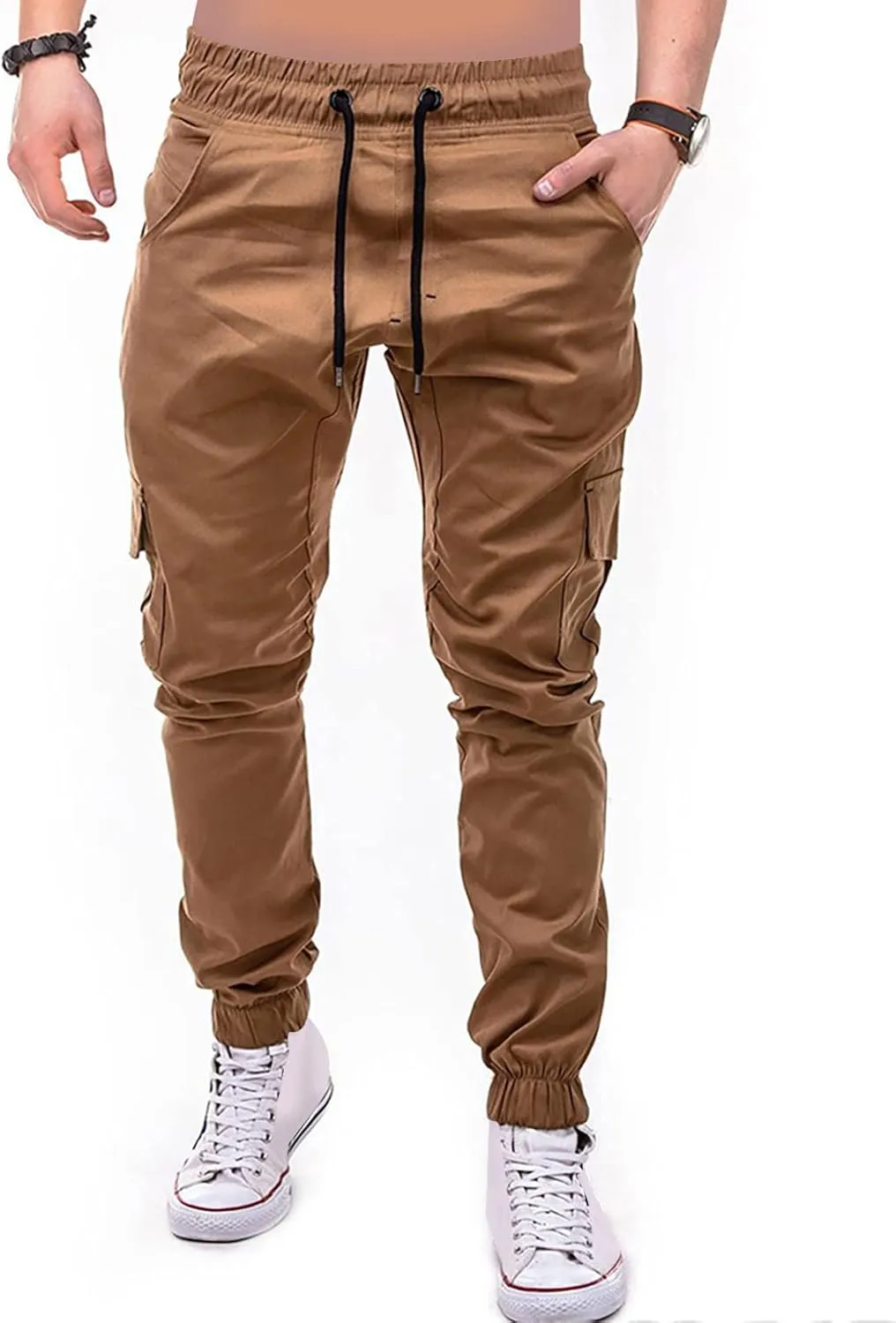 Dudubaby Mens Pants Casual Men's Overalls Drawstring Multi Pocket Casual Pants Hiking Pants Cotton Twill Pants