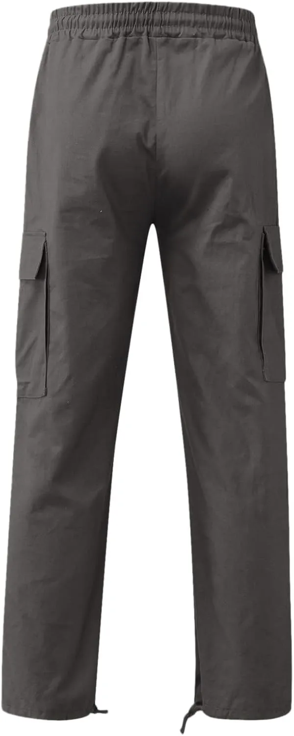 Elastic Waist Cargo Pants for Men Relaxed Fit Tactical Hiking Pants Casual Work Trousers Drawstring Travel Pants