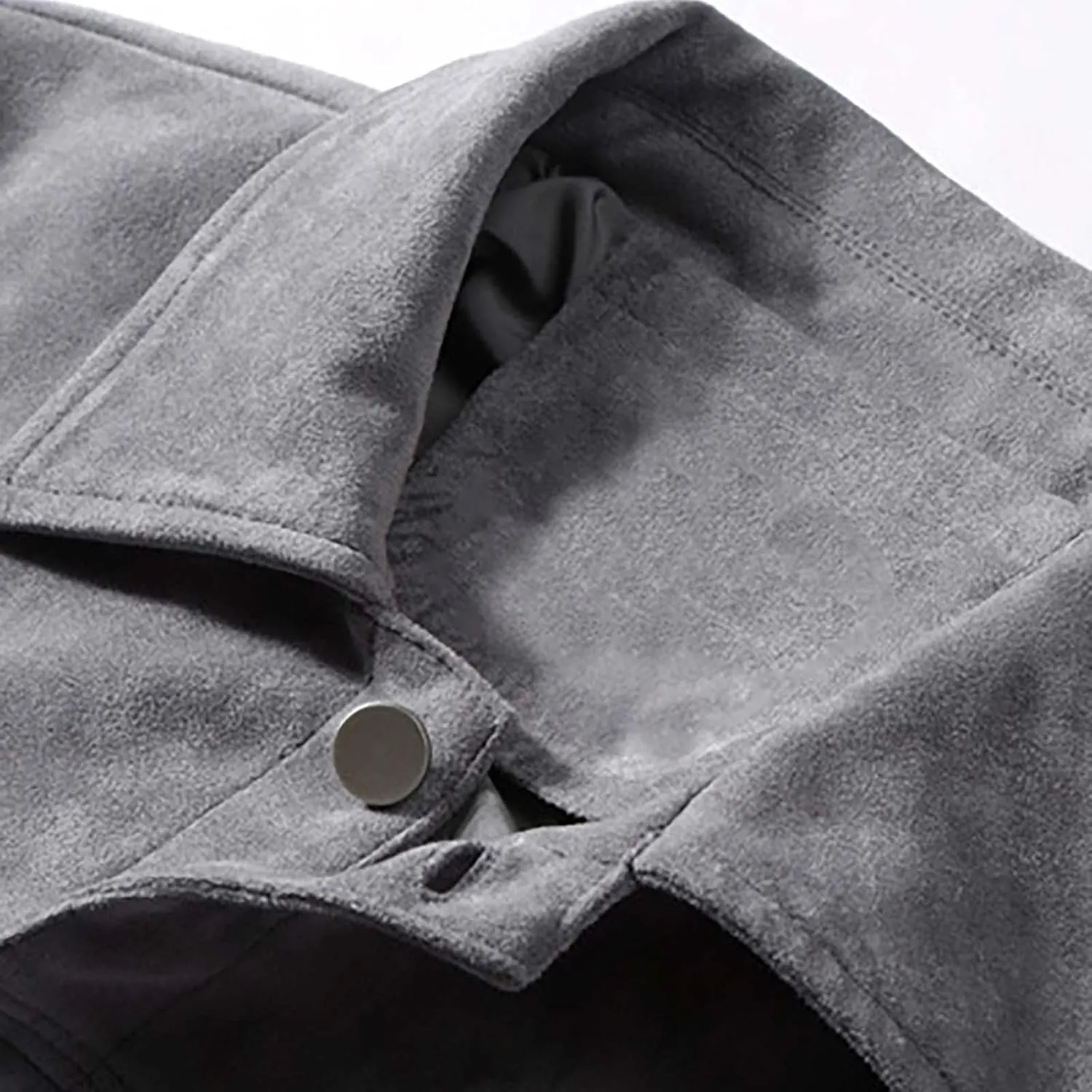 Fashion Leisure Trucker Jacket for Men Slim Fit Faux Suede Leather Jackets Classic Lapel Collar Outerwear Winter Coat