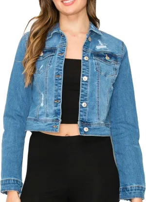 FashionMille Women Classic Casual Stretch Fit Denim Jean Jacket