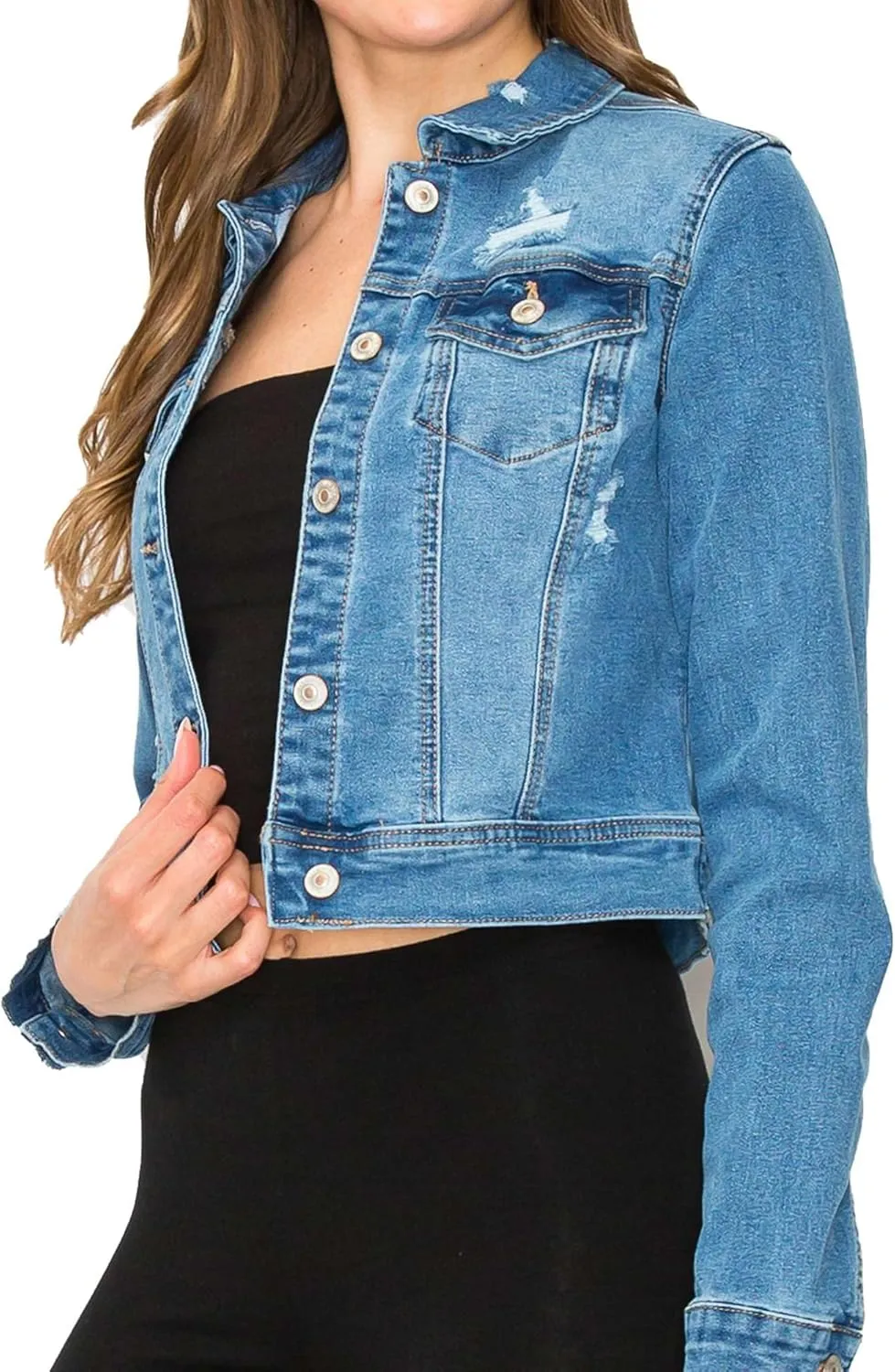 FashionMille Women Classic Casual Stretch Fit Denim Jean Jacket