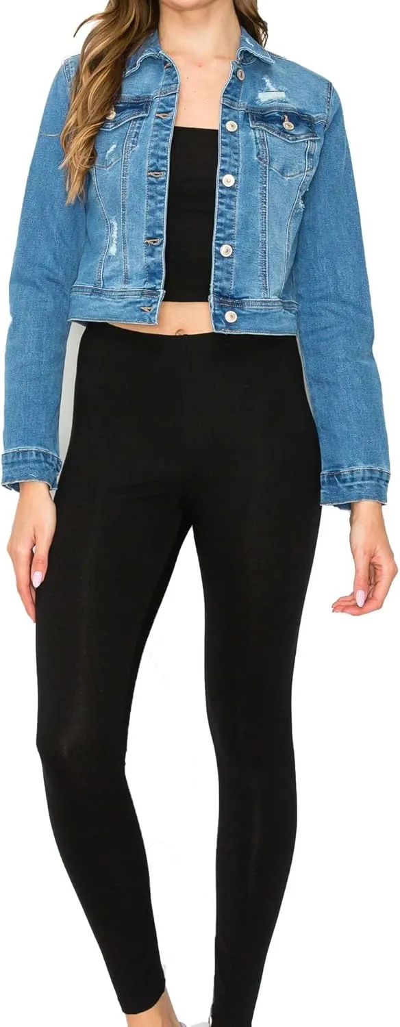 FashionMille Women Classic Casual Stretch Fit Denim Jean Jacket