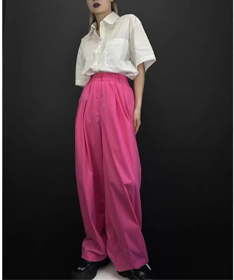 Fjnbbiot Hippie Cargo Pants Women Baggy Wide Leg Trousers Street Straight High Waist Joggers Pants