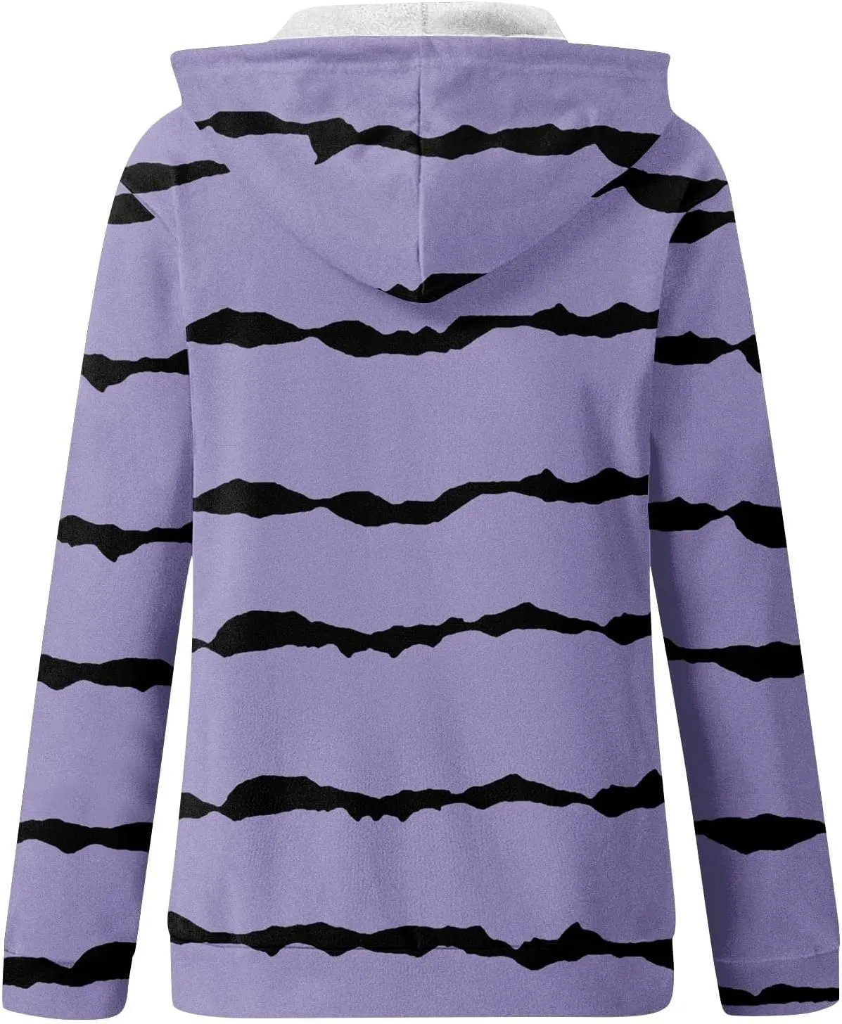 Flannel Jacket Women Oversized Striped Zipper Tops Long Sleeve Full Zip Cardigan Hooded Winter Coat with Pockets
