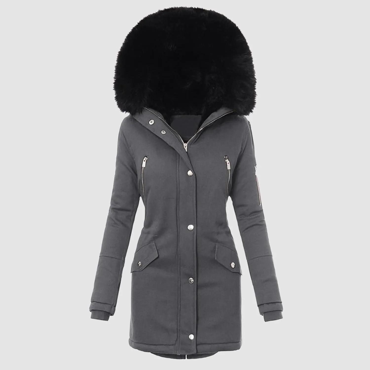 Fleece Jacket Women Long Sleeve Sherpa Hooded Winter Coats Regular Fit Thickened Plus Size Button Down Warm Jackets