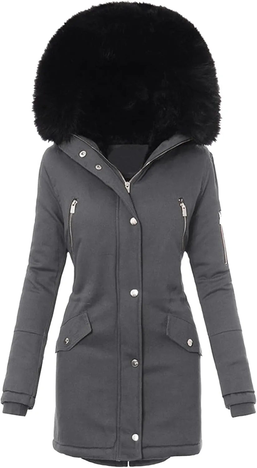 Fleece Jacket Women Long Sleeve Sherpa Hooded Winter Coats Regular Fit Thickened Plus Size Button Down Warm Jackets