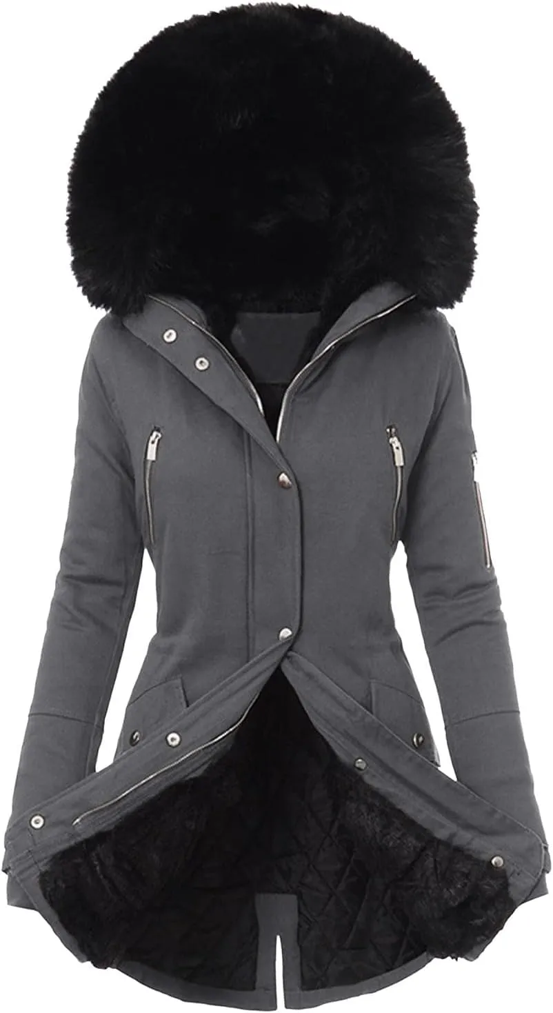 Fleece Jacket Women Long Sleeve Sherpa Hooded Winter Coats Regular Fit Thickened Plus Size Button Down Warm Jackets