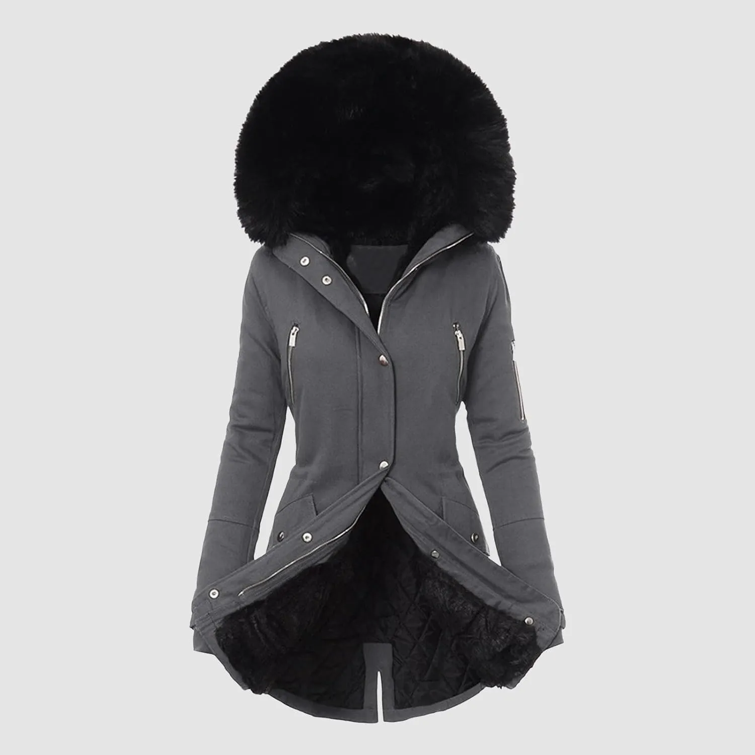 Fleece Jacket Women Long Sleeve Sherpa Hooded Winter Coats Regular Fit Thickened Plus Size Button Down Warm Jackets