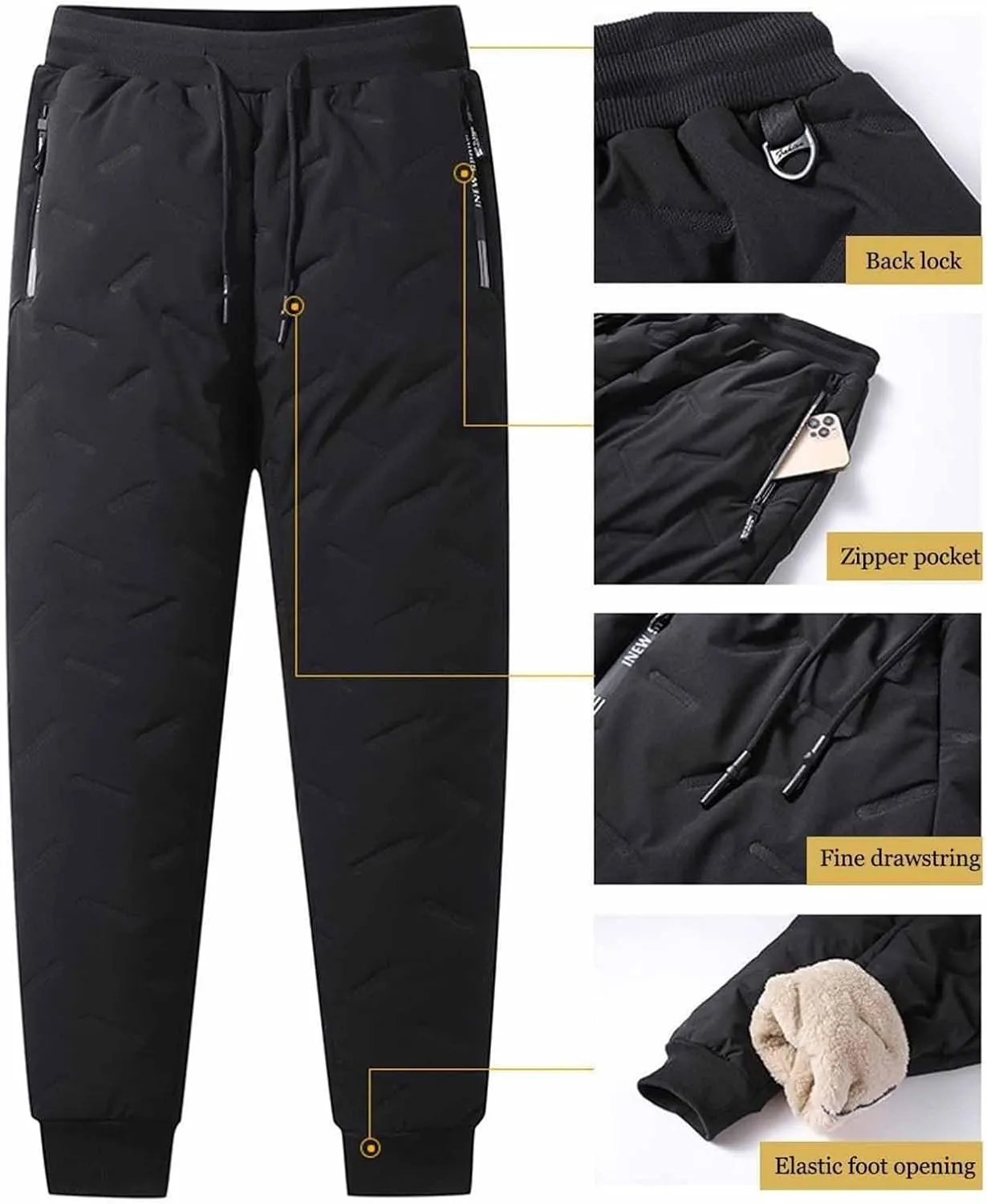Fleece Lined Jogger Sweatpants, Winter Fleece Pants, Heavyweight Thermal Lounge Athletic Track Jogger Pants