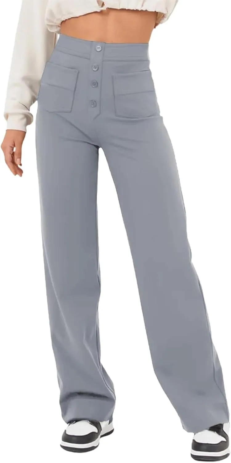 Flexipants - Women's Casual High Waist Stretch Pants, Womens Pants, Flexi Pants, Straight Leg Casual Trousers with Pockets