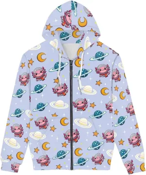 GLUDEAR Axolotl Hoodies for Men 3D Anime Graphic Print Zip Hoodie Sweatshirts Pullover Novelty Cute Hoody Hooded