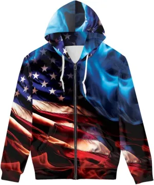GLUDEAR Men Cool 3D Digital Print Full Zip Up Hoodie Jackets Pullover Hooded Sweatshirt