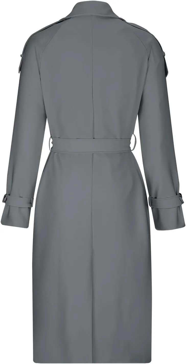 HGps8w Women Classic Trench Coat Windproof Lapel Double Breasted Long Overcoat with Belt and Pockets