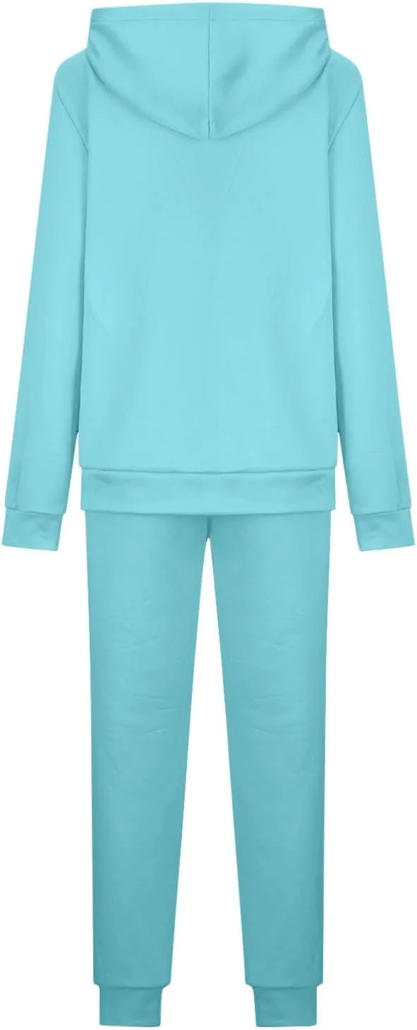 hlysgo Two Piece Sets for Women Winter Warm Lounge Set Fleece Lined Long Sleeve Hooded Pullover Drawstring Pants Sweatsuit