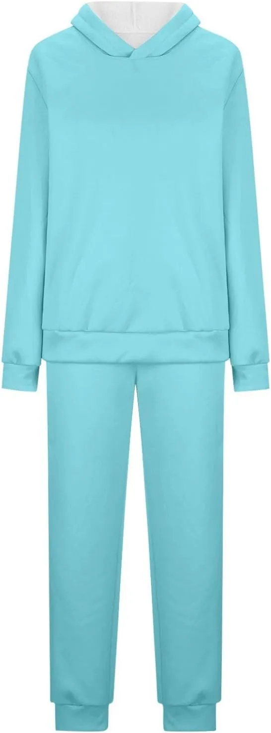 hlysgo Two Piece Sets for Women Winter Warm Lounge Set Fleece Lined Long Sleeve Hooded Pullover Drawstring Pants Sweatsuit