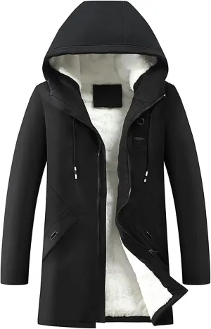 Hoodies For Men Fleece Pullover Autumn Winter Zipper Warm Down Jacket Hooded Plush Solid Color Cotton Coat