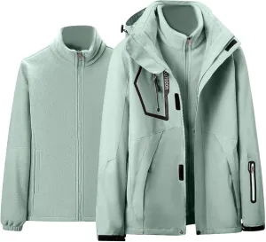 Jackets for Women 2 Piece Waterproof Windproof Outdoor Snow Mountain Jacket Loose Athletic Coat with Removable Hood