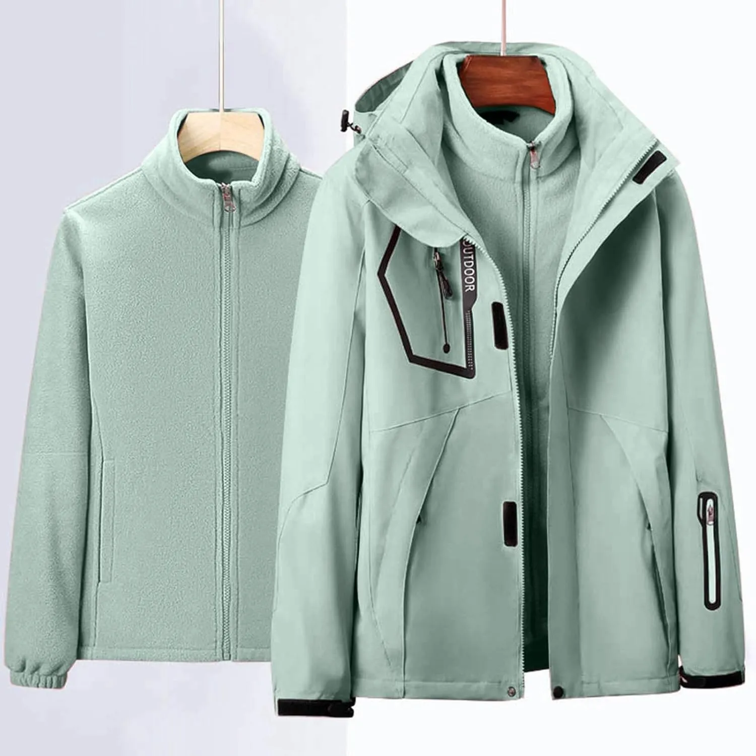 Jackets for Women 2 Piece Waterproof Windproof Outdoor Snow Mountain Jacket Loose Athletic Coat with Removable Hood