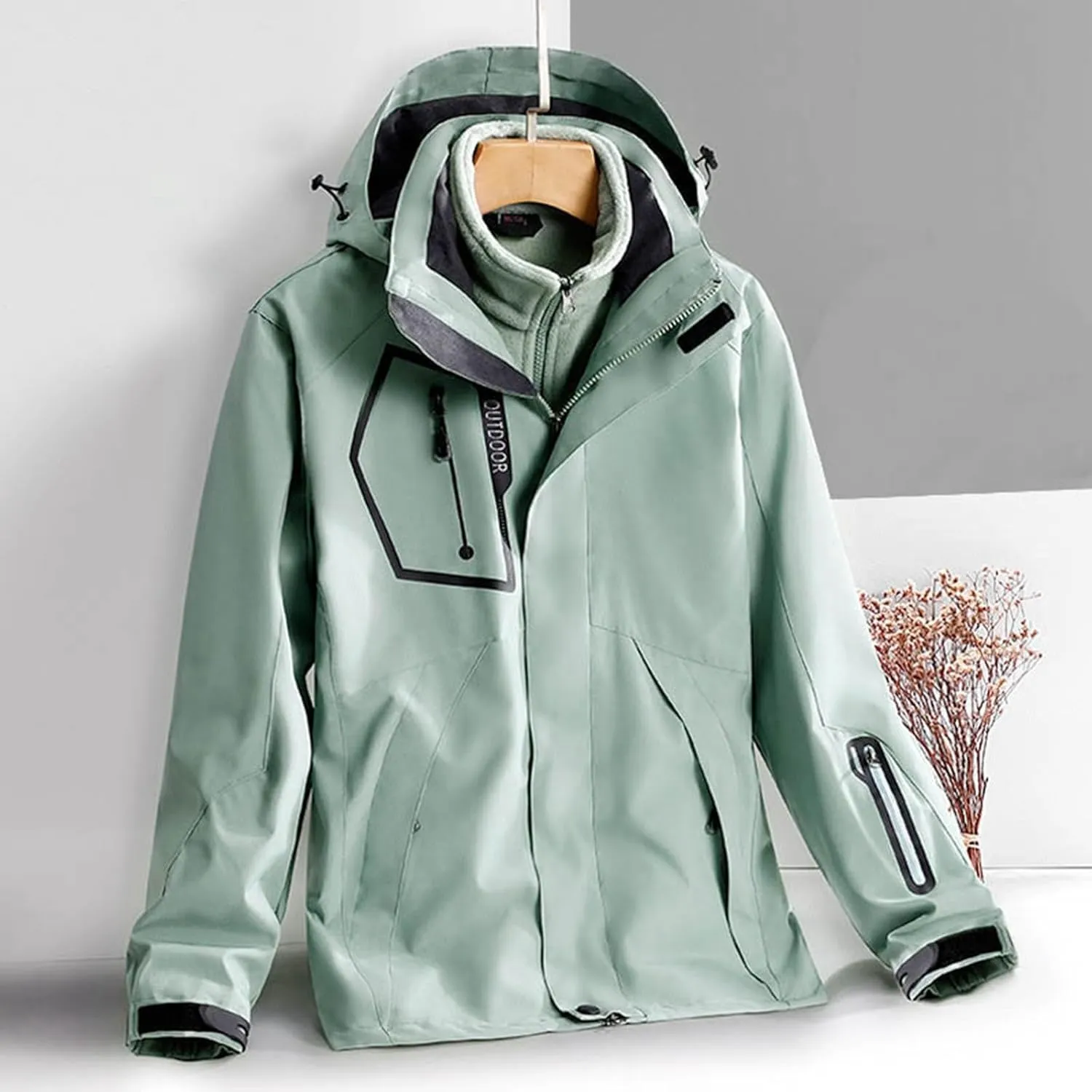 Jackets for Women 2 Piece Waterproof Windproof Outdoor Snow Mountain Jacket Loose Athletic Coat with Removable Hood