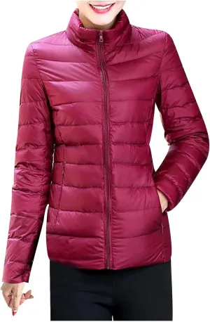 JEGULV Puffer Jacket Womens 2025 Winter Warm Lightweight Down Coats Lightweight Slim Fit Zip Up Jacket Short Duck Down Coats