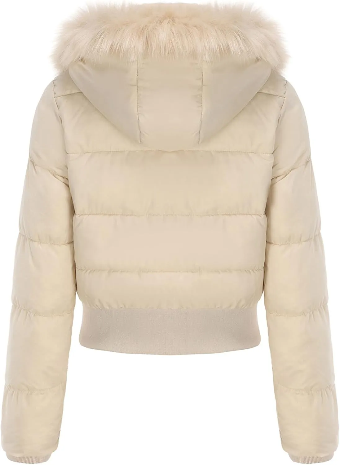 JOAU Women's Cotton Padded Puffer Jackets Zip Up Quilted Down Outwear Winter Warm Detachable Fur Hooded Pockets Short Coats