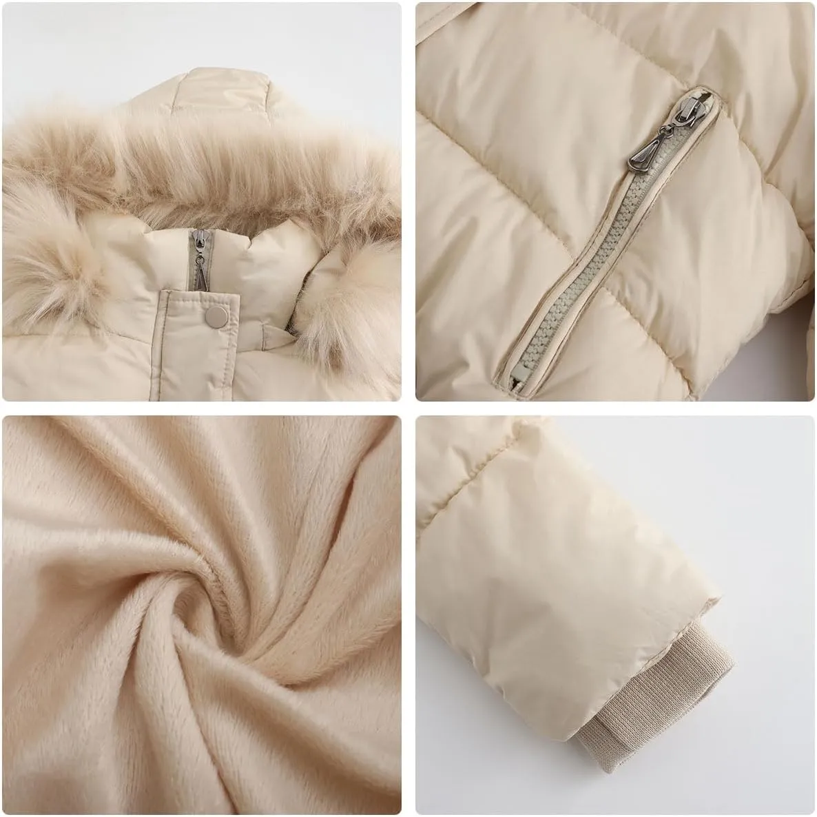 JOAU Women's Cotton Padded Puffer Jackets Zip Up Quilted Down Outwear Winter Warm Detachable Fur Hooded Pockets Short Coats