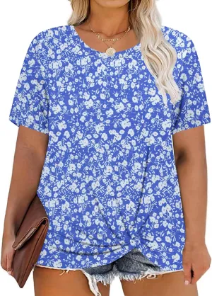 KARALIN Womens Plus Size T-Shirts Short Sleeve Crew Neck Soft Classic Casual Loose Knotted Tops