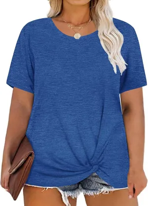 KARALIN Womens Plus Size T-Shirts Short Sleeve Crew Neck Soft Classic Casual Loose Knotted Tops