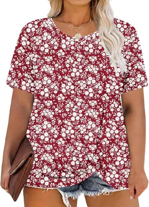KARALIN Womens Plus Size T-Shirts Short Sleeve Crew Neck Soft Classic Casual Loose Knotted Tops