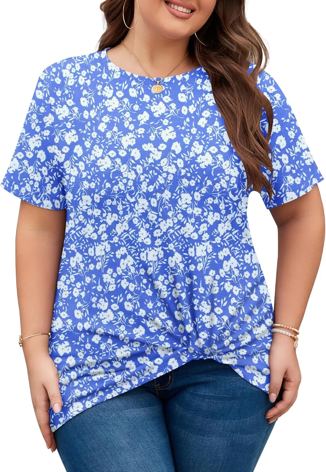 KARALIN Womens Plus Size T-Shirts Short Sleeve Crew Neck Soft Classic Casual Loose Knotted Tops