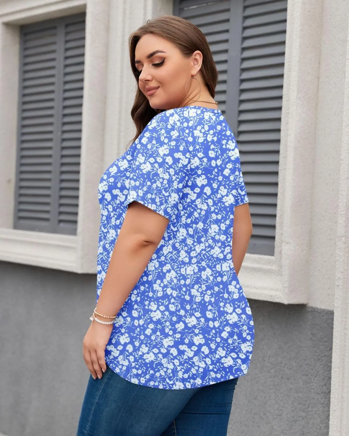 KARALIN Womens Plus Size T-Shirts Short Sleeve Crew Neck Soft Classic Casual Loose Knotted Tops