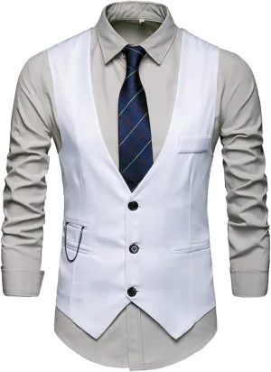 LCMTWX Men's Summer Black Solid V-Neck XL Polyester Button Closure Classic Fit Hip Length Vest with Slit Pocket