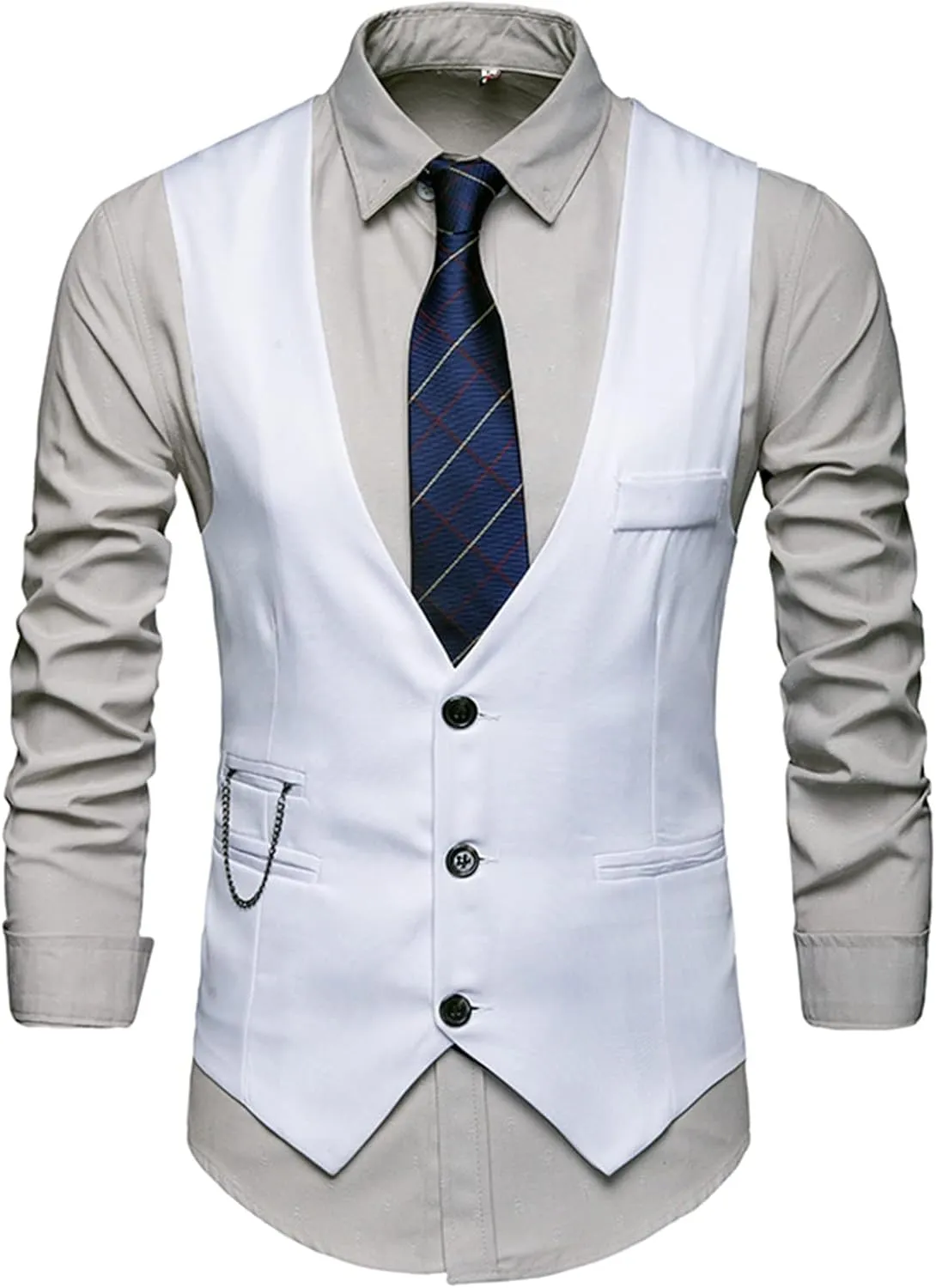 LCMTWX Men's Summer Black Solid V-Neck XL Polyester Button Closure Classic Fit Hip Length Vest with Slit Pocket