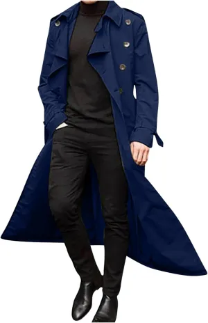Lightning deals of Today, Mens Trench Coat Fall Winter Double Breasted Lapel Windbreaker Overcoat Trenchcoat Casual Long Coats Peacoat Jacket, Trench Coats for Men