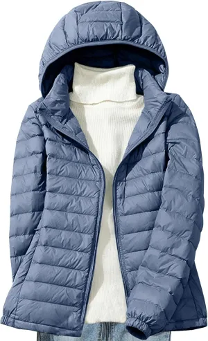 Lightweight Jackets for Women with Hood Winter Long Sleeve Zip Down Coat Solid Color Warm Casual Puffer Jacket