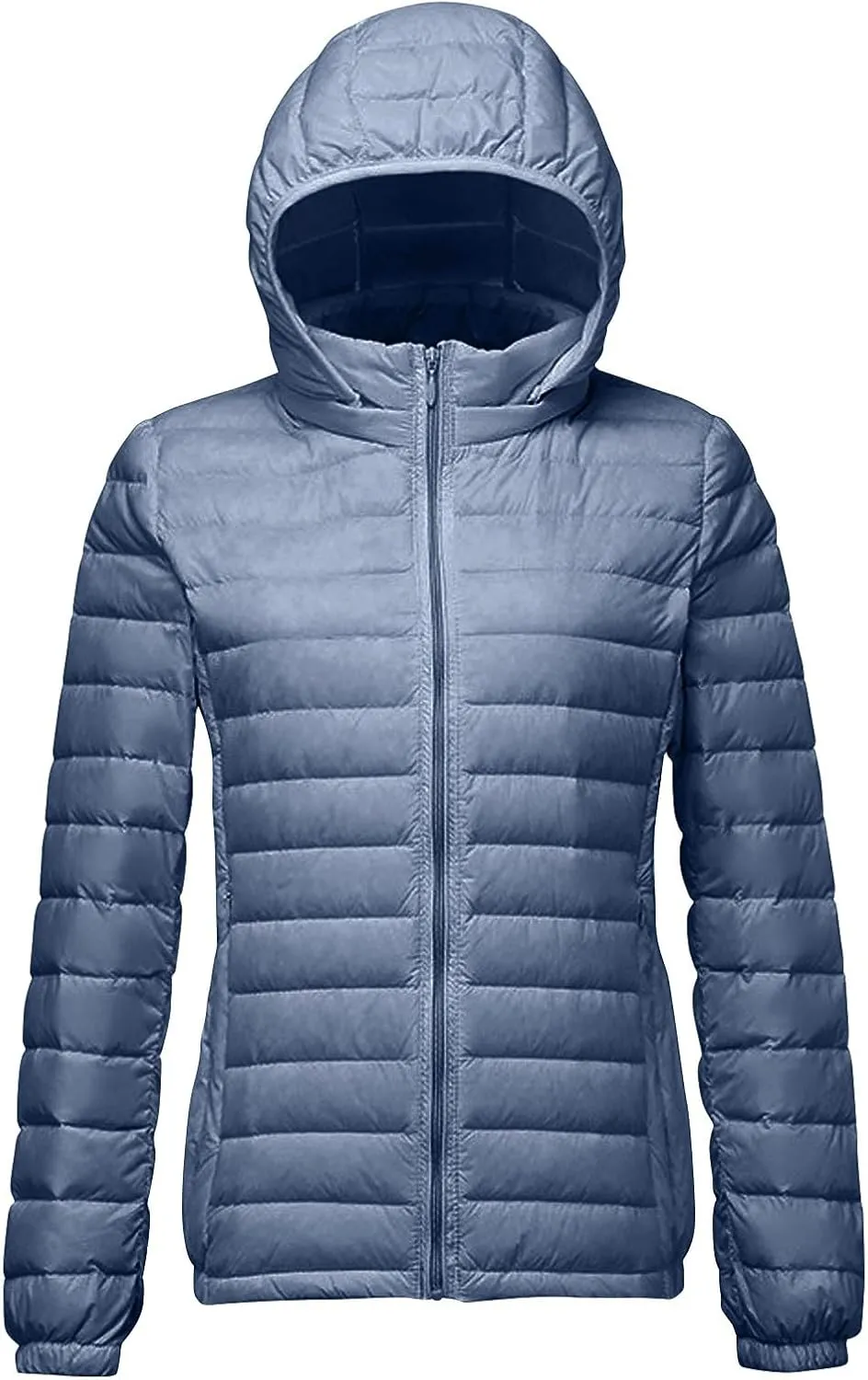 Lightweight Jackets for Women with Hood Winter Long Sleeve Zip Down Coat Solid Color Warm Casual Puffer Jacket
