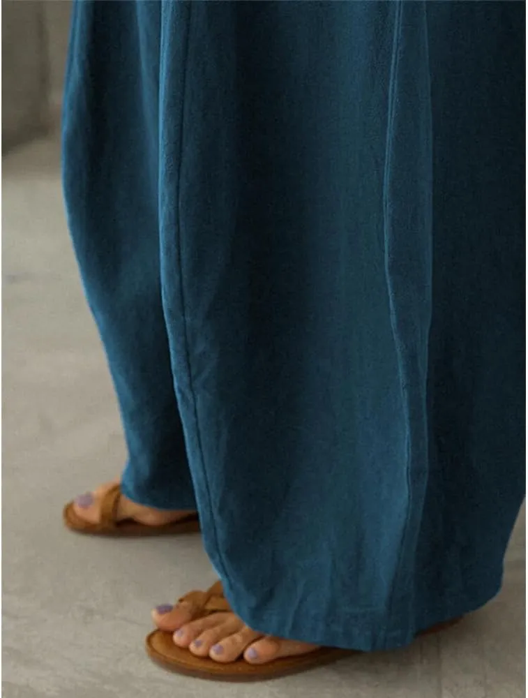 Linen Pants Women Casual Wide Leg Pants Casual Loose High Waist Lantern Beach Palazzo Pants with Pockets