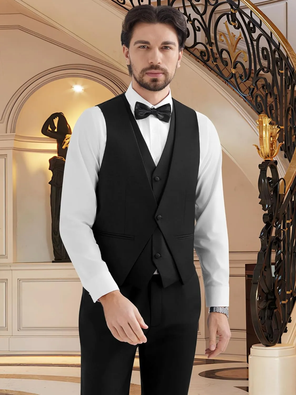 MAGE MALE Men's 3 Piece Tuxedo Suits Slim Fit One Button Formal Wedding Party Tux Blazer Vest Pants Set