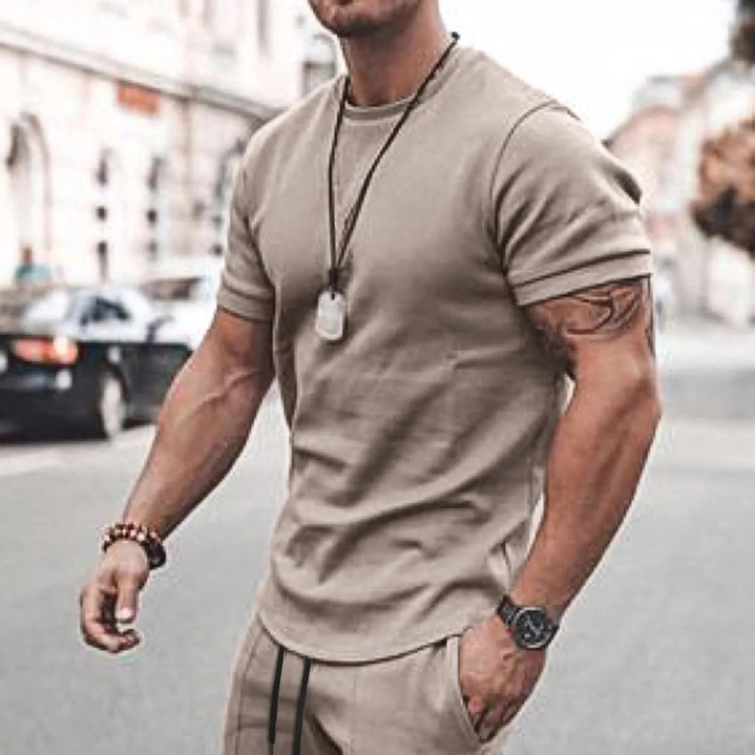 Men 2 Piece Outfits Summer Casual Crew Neck Muscle Short Sleeve Tee Shirts and Classic Fit Sport Shorts Set Tracksuit