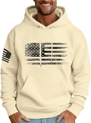 Men Big and Tall Hoodie Long Sleeve USA Flag Graphic Printed Patriotic Hooded Sweatshirt with Pocket