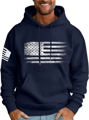 Men Big and Tall Hoodie Long Sleeve USA Flag Graphic Printed Patriotic Hooded Sweatshirt with Pocket