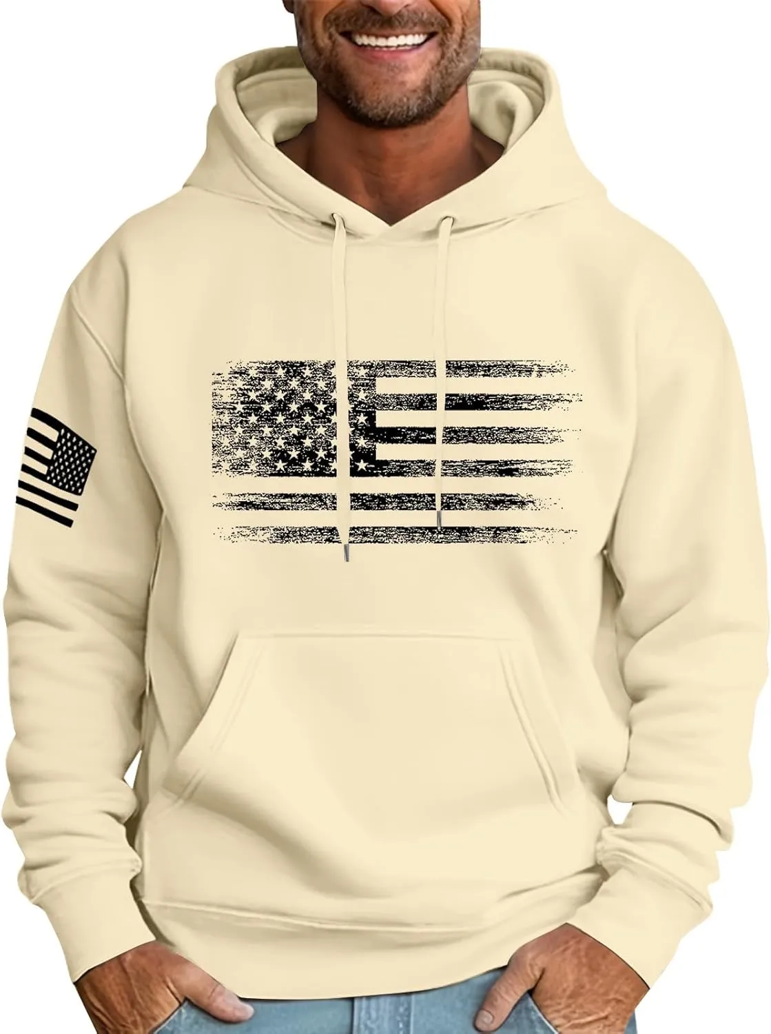 Men Big and Tall Hoodie Long Sleeve USA Flag Graphic Printed Patriotic Hooded Sweatshirt with Pocket
