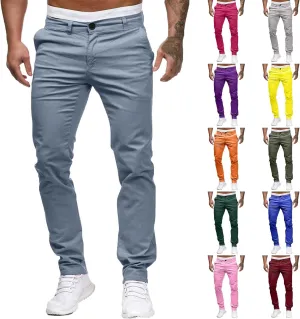 Men Chinos Joggers Pants Straight Fit Canvas Work Pant Elastic Waist Drawstring Flex Tapered Pant with Multi Pockets