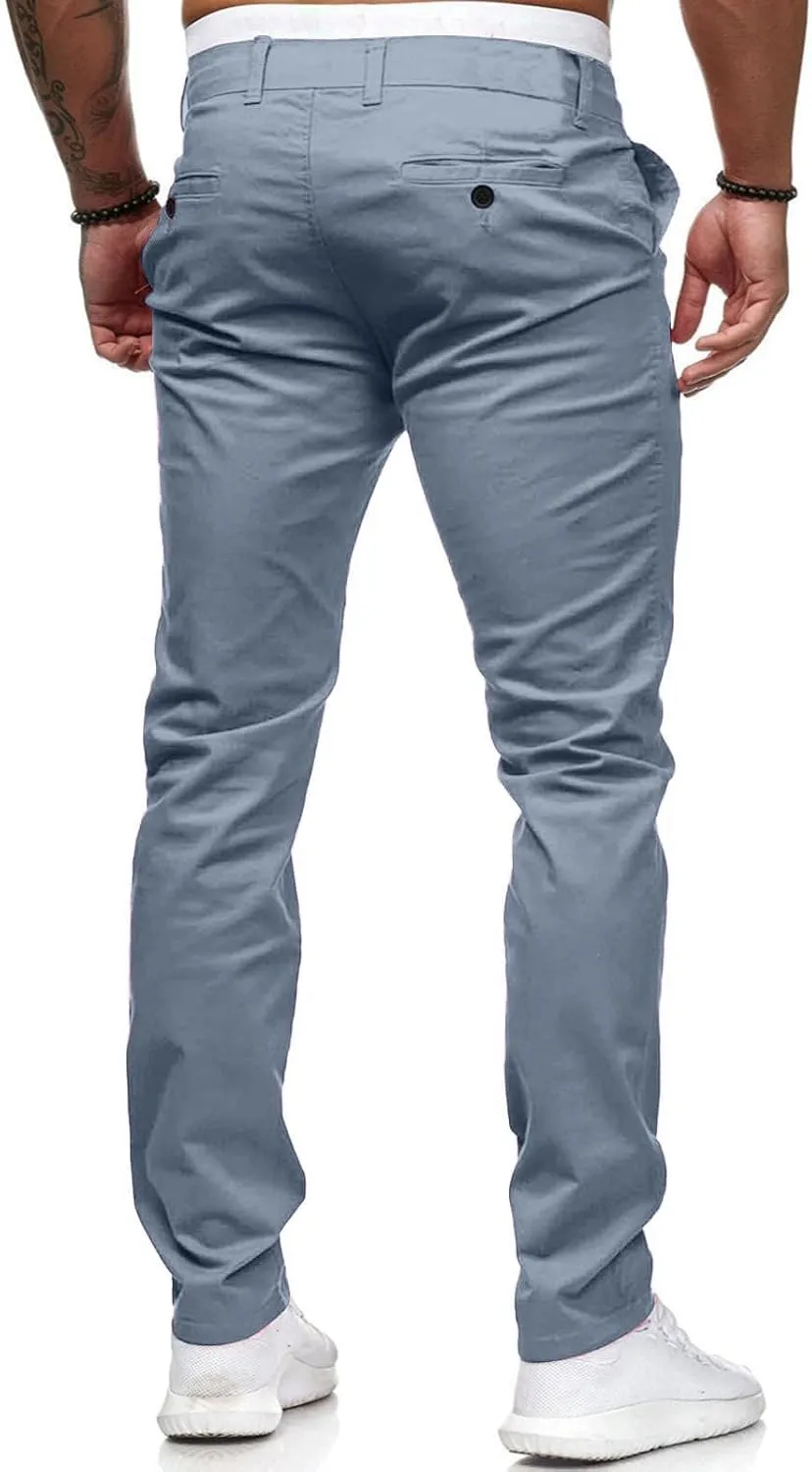 Men Chinos Joggers Pants Straight Fit Canvas Work Pant Elastic Waist Drawstring Flex Tapered Pant with Multi Pockets